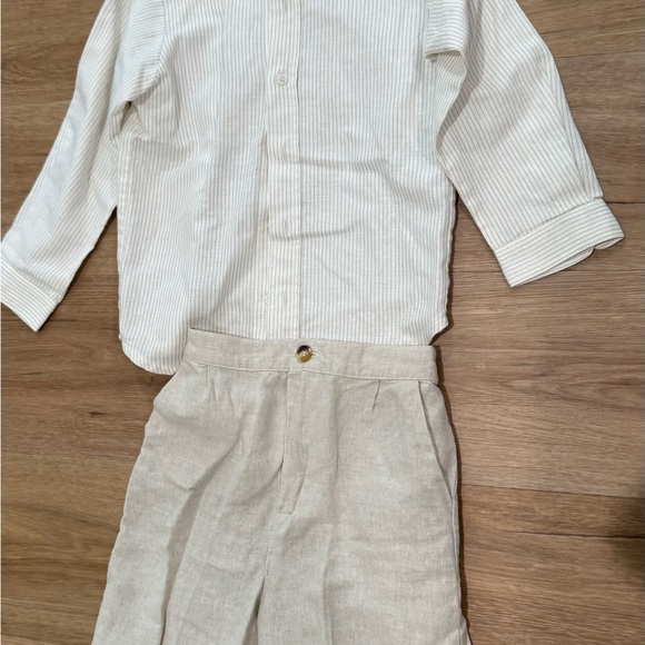 Striped White Shirt and Beige Pants Set - Picture 1 of 2